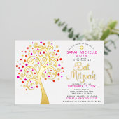 Bat Mitzvah Pink Tree of Life Script Real Gold Folieneinladung (Stehend vorne)