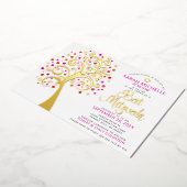 Bat Mitzvah Pink Tree of Life Script Real Gold Folieneinladung (Gedreht)