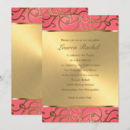 Bat Mitzvah Pink und Gold Filigree Wirbel Einladung