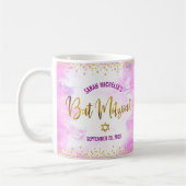Bat Mitzvah Pink Watercolor Gold Script Confetti Kaffeetasse (Links)
