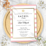 Bat Mitzvah Pink White Stripe Gold Star von David Einladung<br><div class="desc">Dieses elegante Bat Mitzvah mit einem rosa und weiß gestreiften Hintergrund bietet ein elegantes Imitat mit Goldfolie,  das Ihr Set in eleganter Typografie umrahmt. Entwickelt von Thisisnotme©</div>