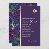 Bat Mitzvah Plum Lila Regenbogen Damask any color Einladung (Vorne/Hinten)