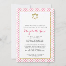 BAT MITZVAH polka dot pattern gold Glitzer pink Einladung