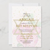 Bat Mitzvah Poppies Floral Gold Pink Star von Davi Einladung (Vorderseite)