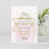 Bat Mitzvah Poppies Floral Gold Pink Star von Davi Einladung (Stehend Vorderseite)