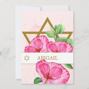 Bat Mitzvah Poppies Floral Gold Pink Star von Davi Einladung