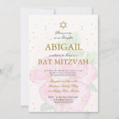 Bat Mitzvah Poppies Floral Gold Pink Wash Einladung (Vorderseite)