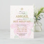 Bat Mitzvah Poppies Floral Gold Pink Wash Einladung (Stehend Vorderseite)
