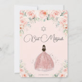 Bat Mitzvah Princess Blush Rose Silver Einladung (Rückseite)