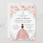 Bat Mitzvah Princess Blush Rose Silver Einladung (Vorderseite)