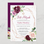 Bat Mitzvah | Pum Lila floral Rose Geometrisch Einladung<br><div class="desc">Geometrisches Plum Lila florale Rose Bat Mitzvah Einladung. Für weitere Anpassungen klicken Sie bitte auf den Link "Weitere Anpassung" und verwenden Sie unser Design-Tool,  um diese Vorlage zu ändern. Wenn Sie Hilfe oder passende Artikel benötigen,  kontaktieren Sie mich bitte.</div>