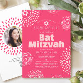 Bat Mitzvah QR Code Rosa Foto Sternexplosion Pop R Einladung
