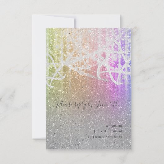 Bat Mitzvah Rainbow Extra Funkelnd RSVP Karte (Vorderseite)