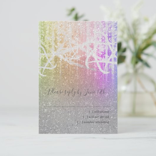 Bat Mitzvah Rainbow Extra Funkelnd RSVP Karte (Stehend Vorderseite)
