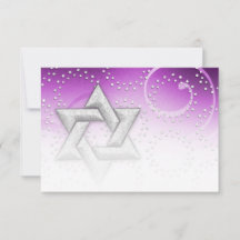 Bat Mitzvah Raspberry Shimmer Star RSVP Karte