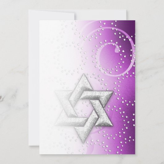 Bat Mitzvah Raspberry Shimmer Star von David Einladung (Rückseite)