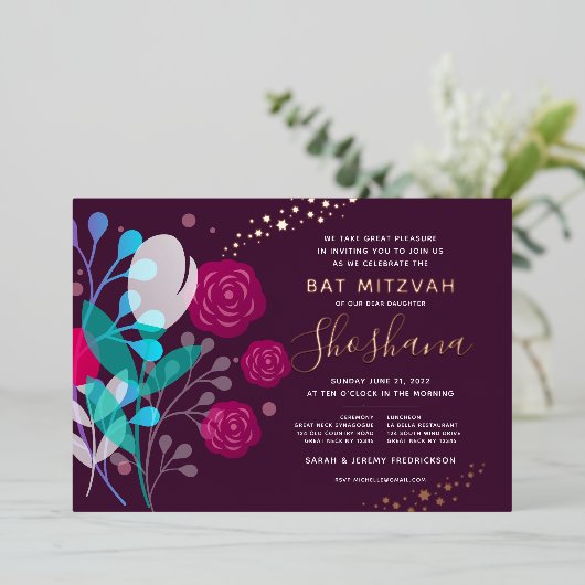 Bat Mitzvah Real Rose Gold Trendy Foil Einladung (Stehend vorne)