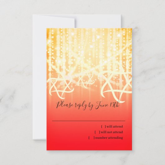 Bat Mitzvah Red and Gold Funkelnd Lights RSVP Karte (Vorderseite)
