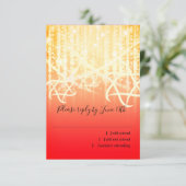 Bat Mitzvah Red and Gold Funkelnd Lights RSVP Karte (Stehend Vorderseite)