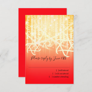 Bat Mitzvah Red and Gold Funkelnd Lights RSVP Karte
