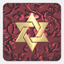 Bat Mitzvah Red Damask Quadratischer Aufkleber