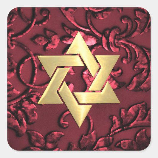 Bat Mitzvah Red Damask Quadratischer Aufkleber (Vorderseite)