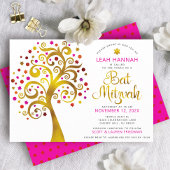 Bat Mitzvah Red Gold Foil Tree of Life Modern Bold Einladung