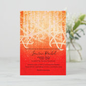 Bat Mitzvah Red Orange Gold Extra Funkelnd Einladung (Stehend Vorderseite)