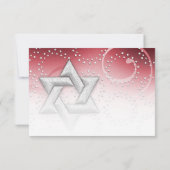 Bat Mitzvah Red Shimmer Star der David RSVP Karte (Rückseite)