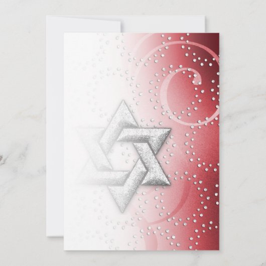 Bat Mitzvah Red Shimmer Star von David Einladung (Rückseite)