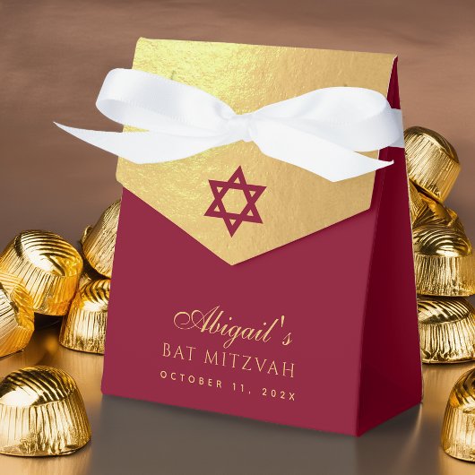 Bat Mitzvah Red Star of David Faux Gold & Burgundy Geschenkschachtel
