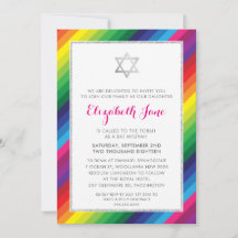BAT MITZVAH Regenbogenstreifen, silberfarbener Gli