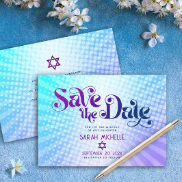 Bat Mitzvah Retro Blue Lila Ombre Gradient Boho Save The Date