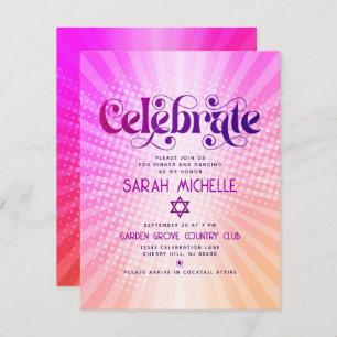 Bat Mitzvah Retro Boho Pink Orange Gradient Bold Begleitkarte