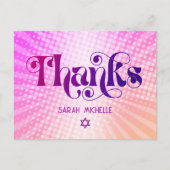 Bat Mitzvah Retro Pink Orange Gradient Vielen Dank Postkarte (Vorderseite)