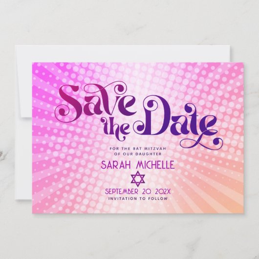 Bat Mitzvah Retro Pink Orange Ombre Gradient Boho Save The Date (Vorderseite)
