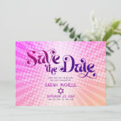 Bat Mitzvah Retro Pink Orange Ombre Gradient Boho Save The Date (Stehend Vorderseite)