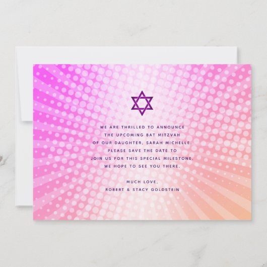 Bat Mitzvah Retro Pink Orange Ombre Gradient Boho Save The Date (Rückseite)
