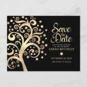 Bat Mitzvah Rett Date Black Gold Foil Tree of Life Einladungspostkarte (Vorderseite)