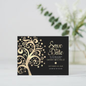 Bat Mitzvah Rett Date Black Gold Foil Tree of Life Einladungspostkarte (Stehend Vorderseite)