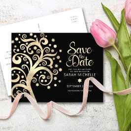 Bat Mitzvah Rett Date Black Gold Foil Tree of Life Einladungspostkarte