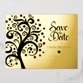Bat Mitzvah Rett Date Black Tree of Life Gold Folie Einladungspostkarte