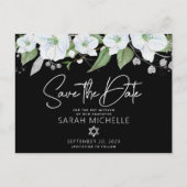 Bat Mitzvah Rett Date Floral Black Silver Script Einladungspostkarte (Vorderseite)