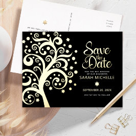 Bat Mitzvah Rett Date Tree of Life Black Gold Folie Einladungspostkarte