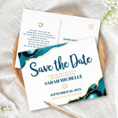 Bat Mitzvah Rett Datum Turquoise Agate Real Gold Folie Einladungspostkarte