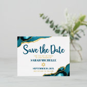 Bat Mitzvah Rett Datum Turquoise Agate Real Gold Folie Einladungspostkarte (Stehend vorne)