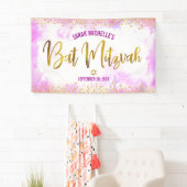 Bat Mitzvah rosa Aquarell Girl Gold-Folie Skript Banner (Insitu)