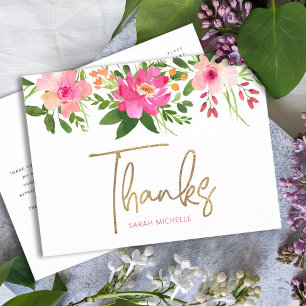 Bat Mitzvah Rosa Floral Gold Schrift Danke Postkarte