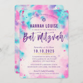 BAT MITZVAH rosa lila Aquarellgoldschrift Einladung (Vorne/Hinten)