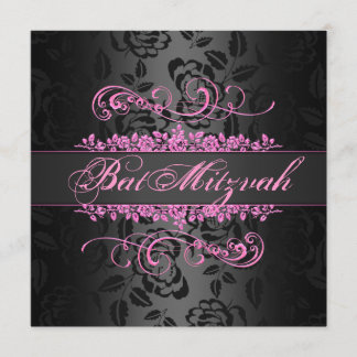 Bat Mitzvah Rosa/Schwarze Rose Swirt Birthday Einl Einladung